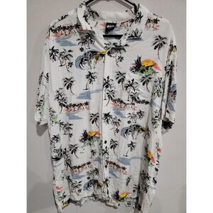Batman & Robin Vintage White Rayon Hawaiian Shirt XXL Short Sleeve Button Down
